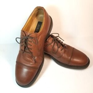 Men's Borelli Brown Leather Cap-Toe Tie Oxford Professional Dress Shoe Size 10M